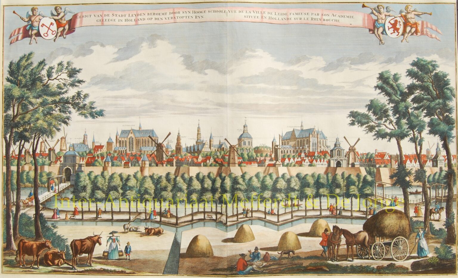 Stadsgezicht Van Leiden Oude Prent Ets 18de Eeuw