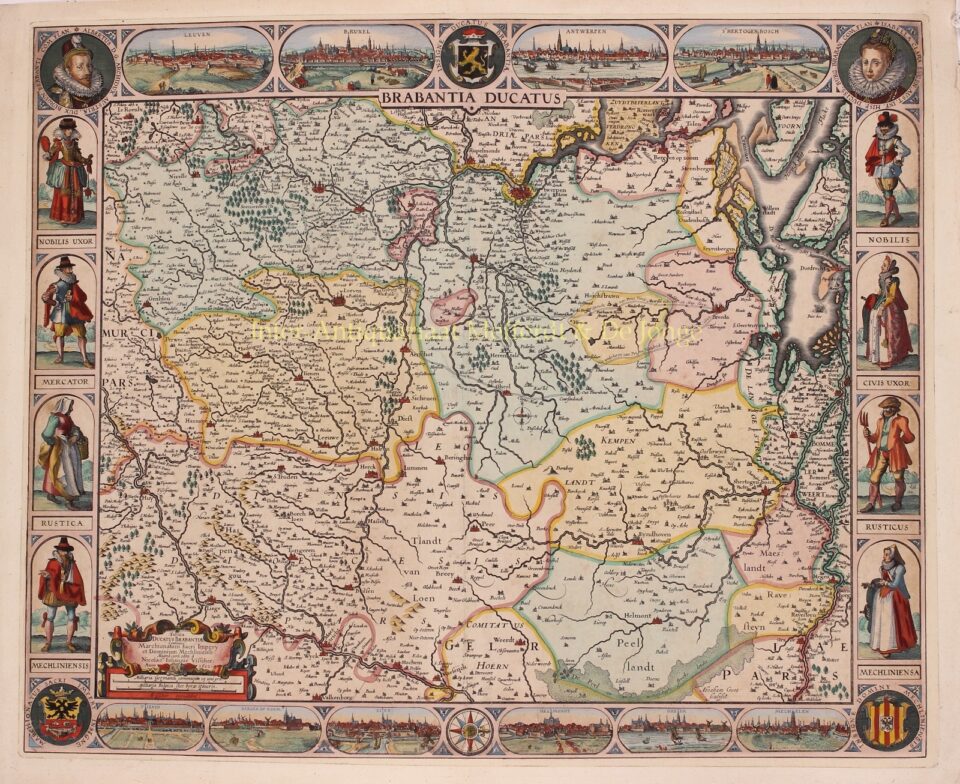 Oude Kaart Hertogdom Brabant Originele Gravure E Eeuw Antieke Prent