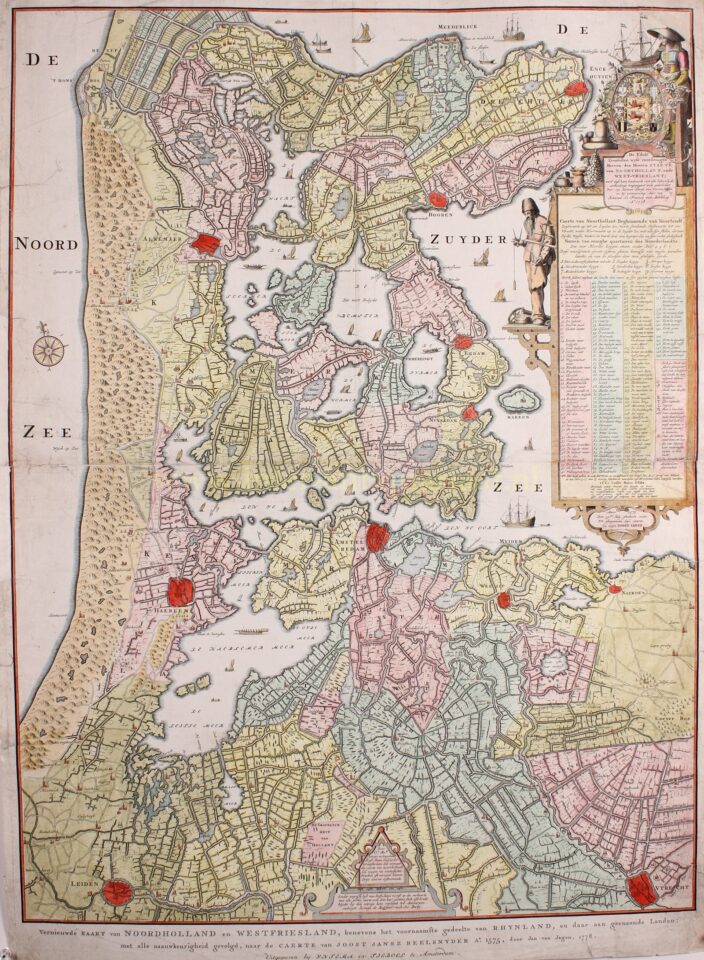 Oude Kaart Noord Holland 16e Eeuw Originele Gravure Geschiedenis