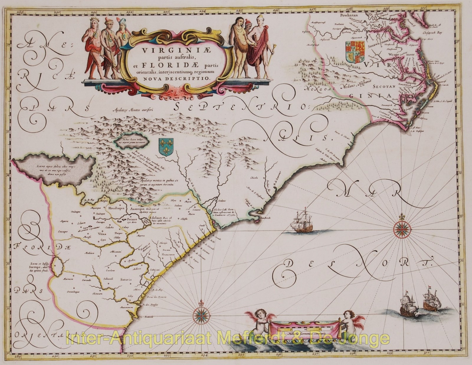 Blaeu-- Joan - North America, Virginia, East coast antique map - Blaeu