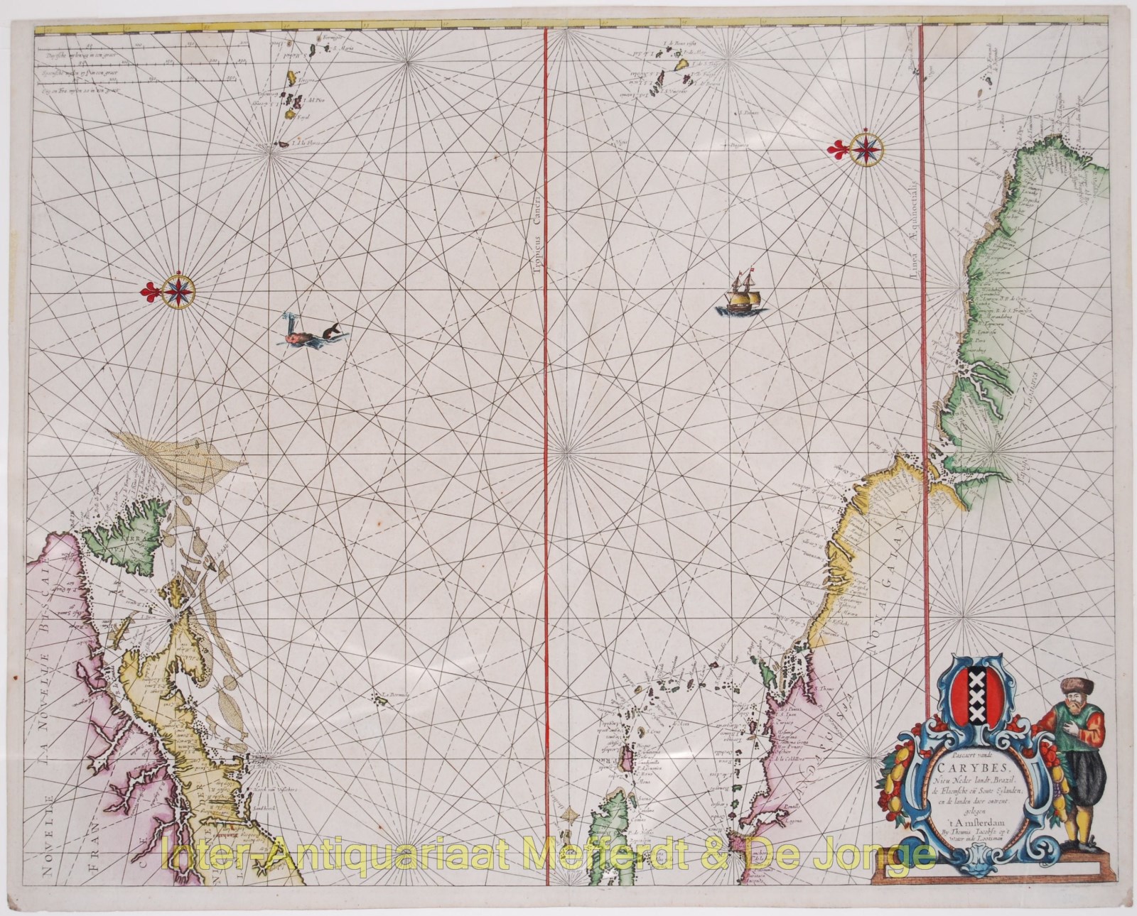 Lootsman-- Theunis Jacobsz - Americas, Caribbean sea chart - Theunis Jacobsz Lootsman, 1650