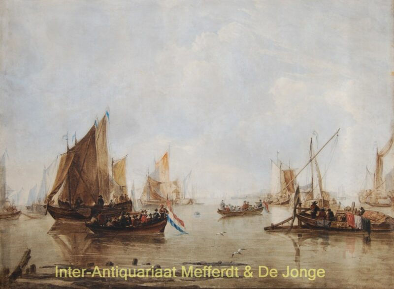 Calm estuary with Dutch ships – Luis Haghe after Jan van de Capelle, c. 1880