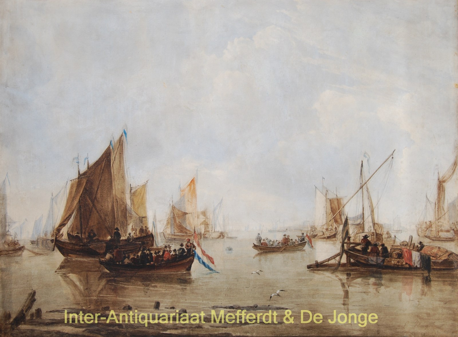 Capelle-- naar Jan van de - Calm estuary with Dutch ships - Luis Haghe after Jan van de Capelle, c. 1880
