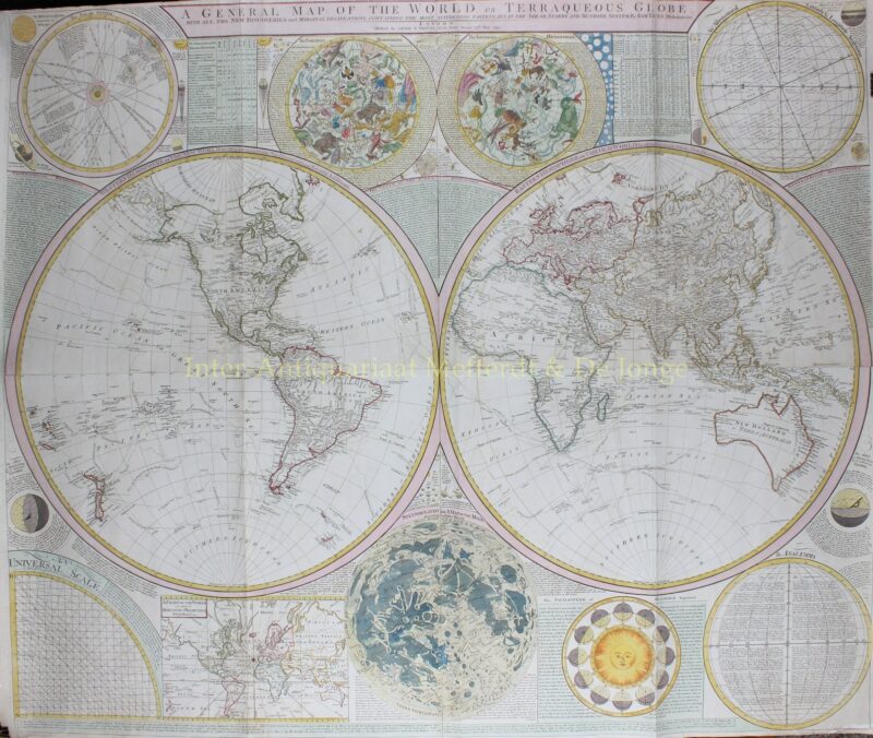 World, rare 18th century wall map