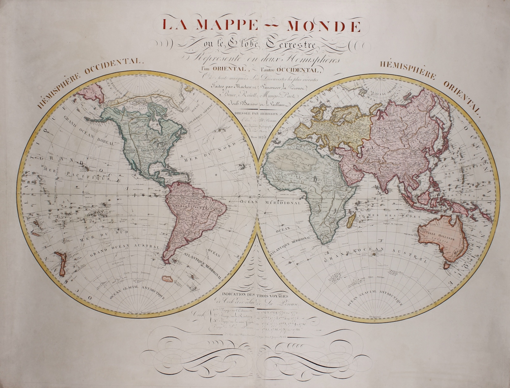  - Wall map of the world - Eustache Hrison, 1825