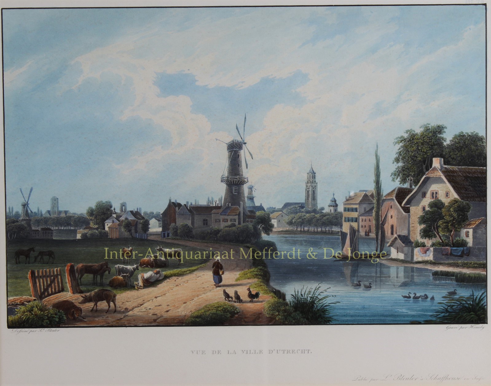 Bleuler-- Johann Ludwig (Louis) - Utrecht with windmill De Kat - Louis Bleuler, 1826