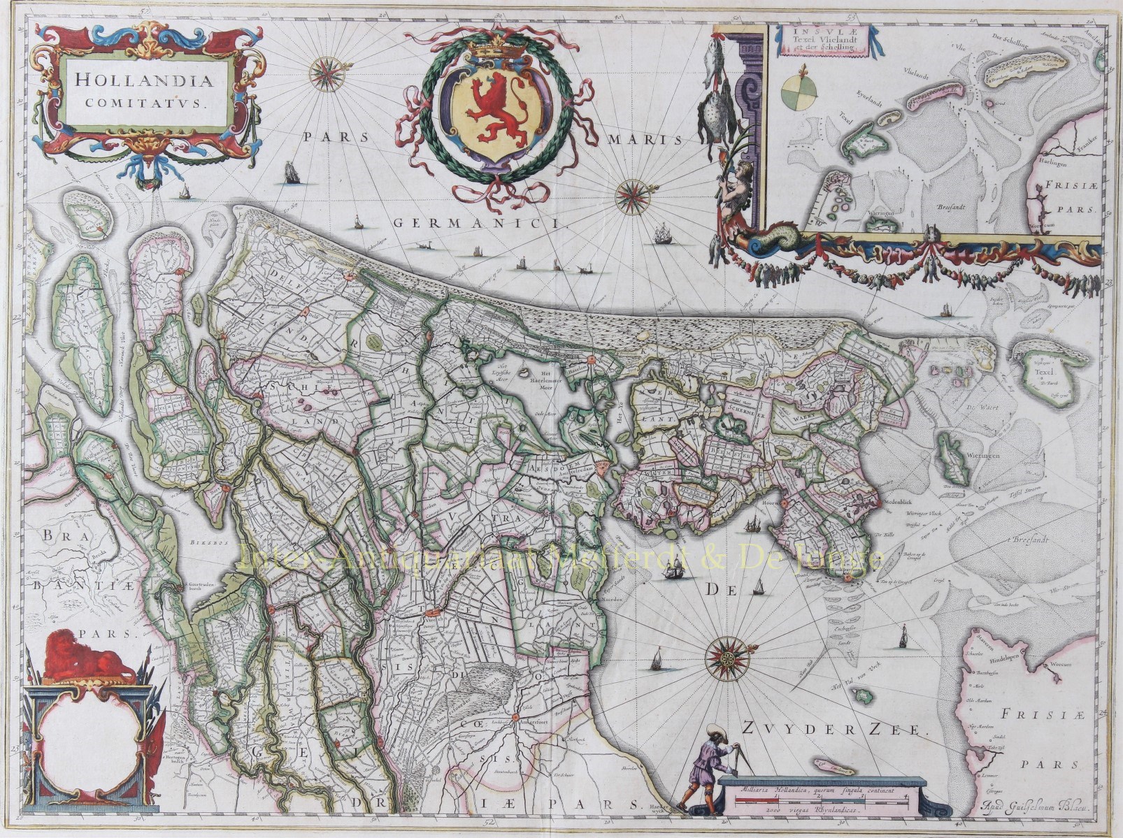 rare old map of Holland original antique engraving 17th century