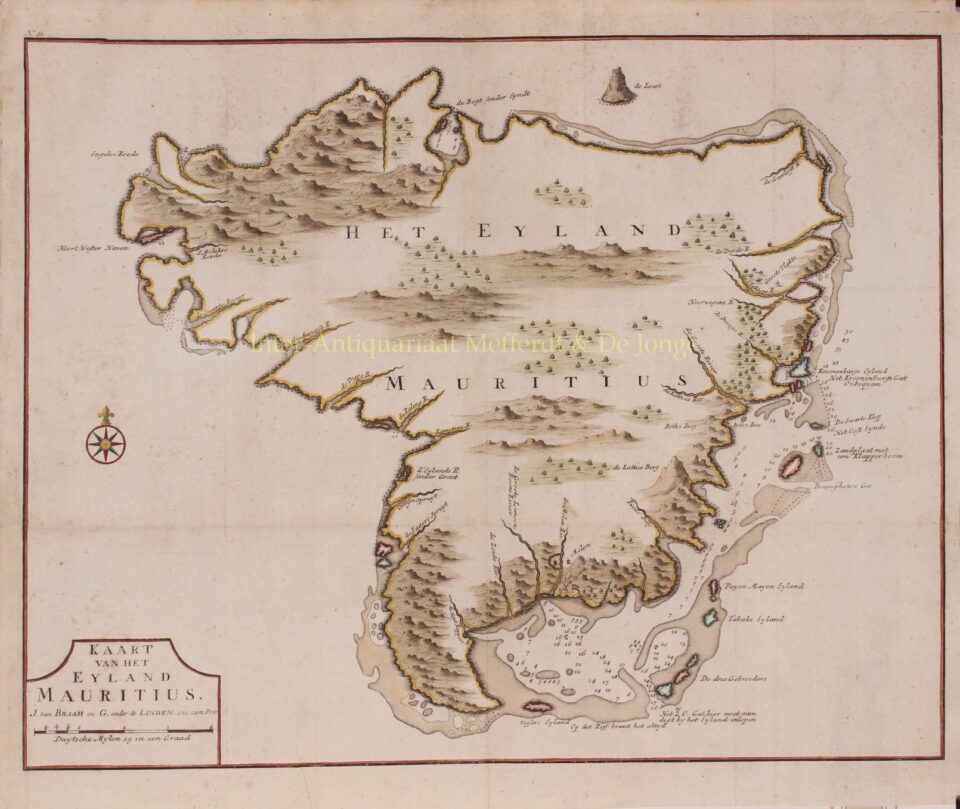 old antique map Mauritius 18th-century VOC history original engraving