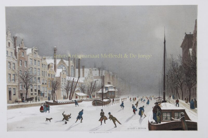 Amsterdam, skaters on the Rokin canal – Carl Johan Billmark, ca. 1859
