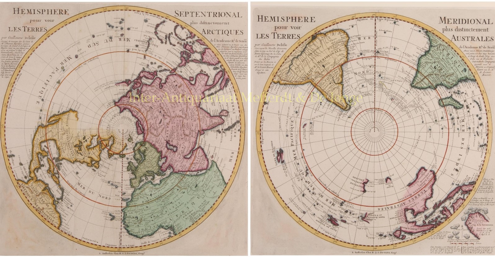 Isle-- Guillaume de l' - Northern and Southern Hemisphere - Guillaume De LIsle + Reinier and Josua Ottens, after 1739
