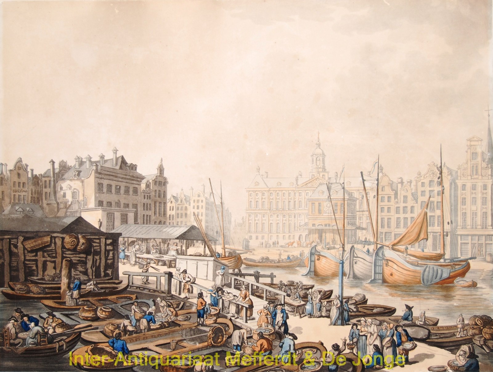Ackermann-- Rudolph - Amsterdam, Dam Square, fish market - Thomas Rowlandson, 1797