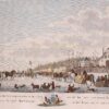 oude gravure schaatsen op de Maas voor Rotterdam 1784