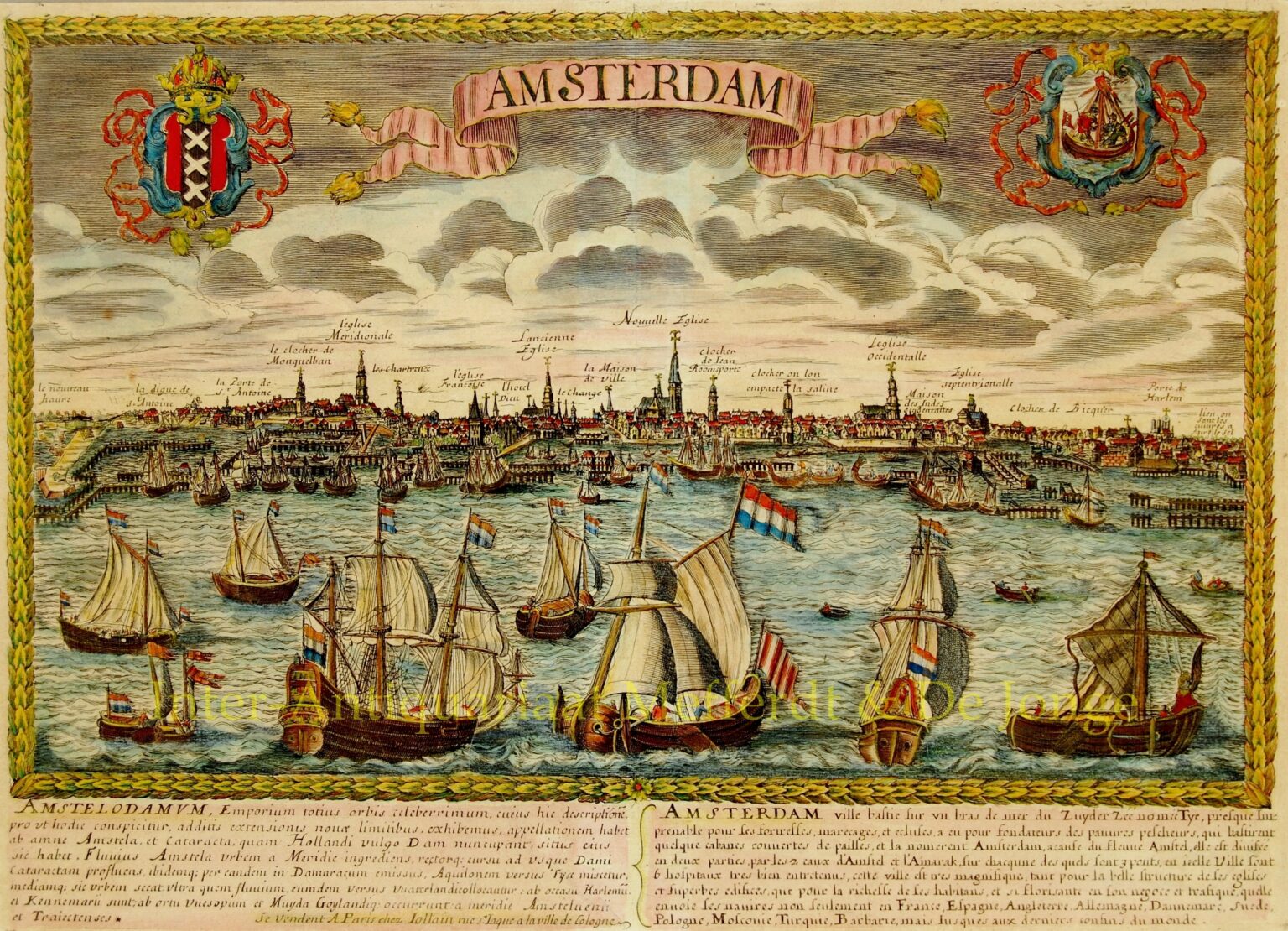 antique view Amsterdam original 17th century engraving Dutch history
