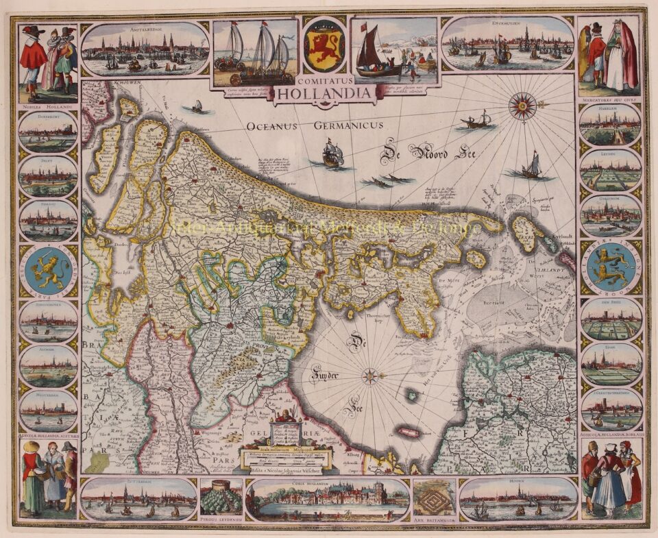 zeldzame 17e-eeuwse kaart van het Graafschap Holland