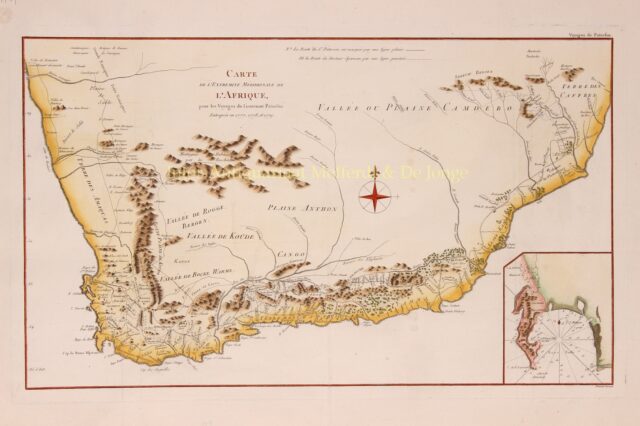 detailed 18th century map of South Arica with the travels of William Paterson