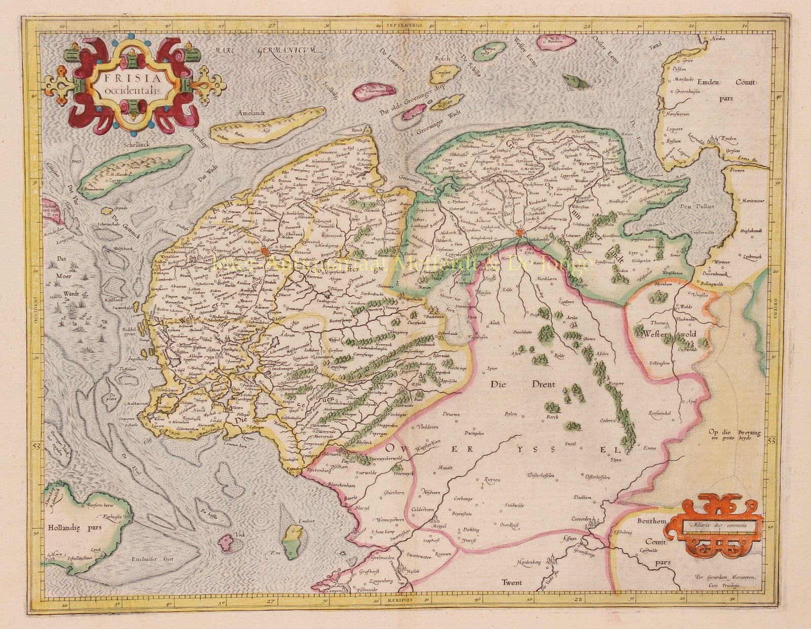 Mercator-- Gerard - Friesland, Groningen, Drenthe - Gerard Mercator, 1585