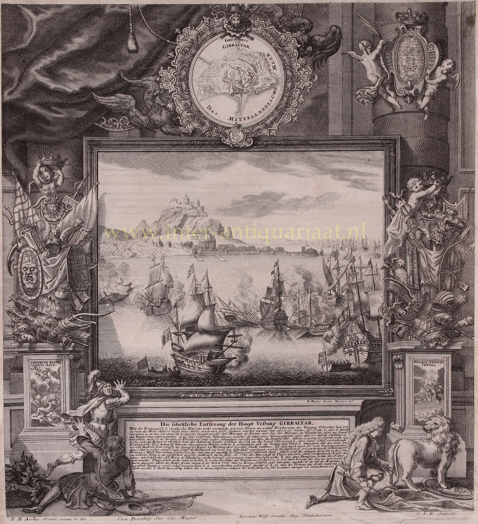 Wolff-- Jeremias - Siege of Gibraltar - Kleinschmidt after Paul Decker, 1705