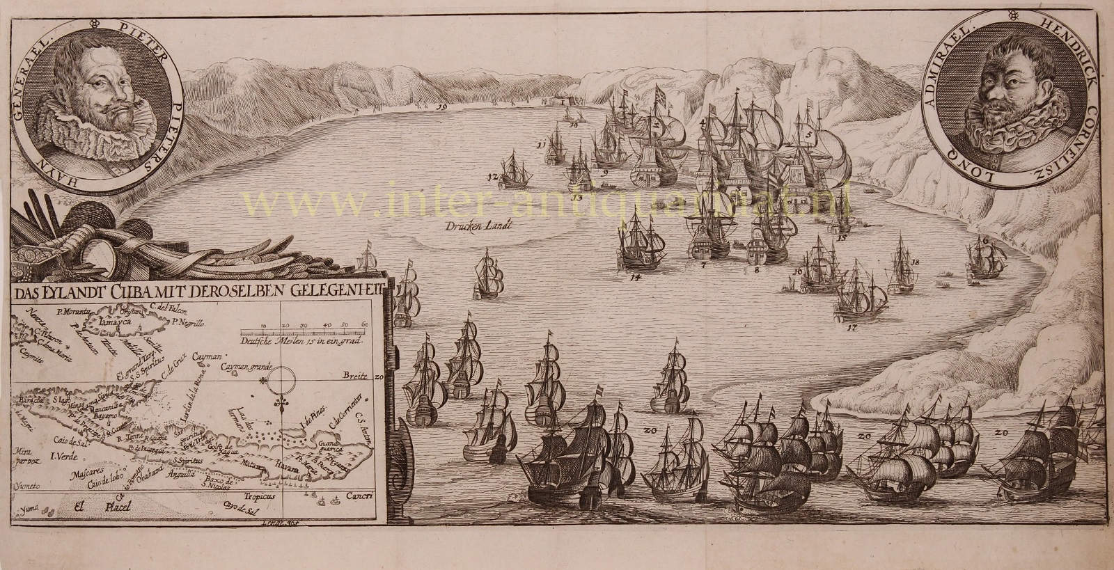 Merian-- Mathus - Battle in the Bay of Matanzas - Claes Jansz. Visscher, c. 1650