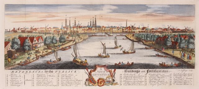 Amsterdam vanaf de Amstel medio 18e-eeuw