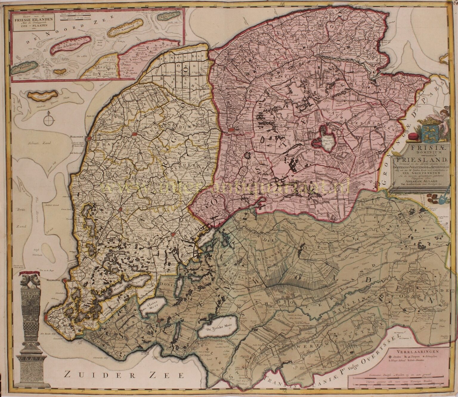 Old Map Friesland Original 18th Century Engraving Antique Print Dutch