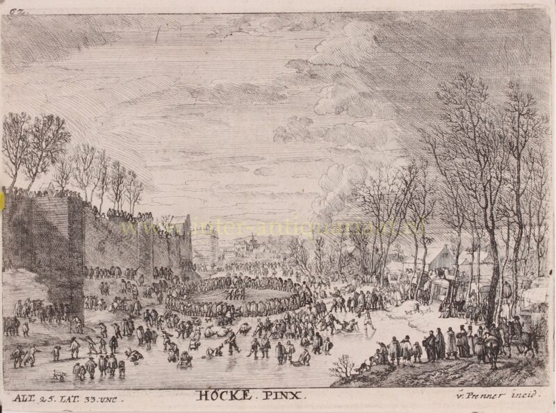 Winter fun on the moat outside the Brussels city walls – after Robert van de Hoecke, 1728-1733