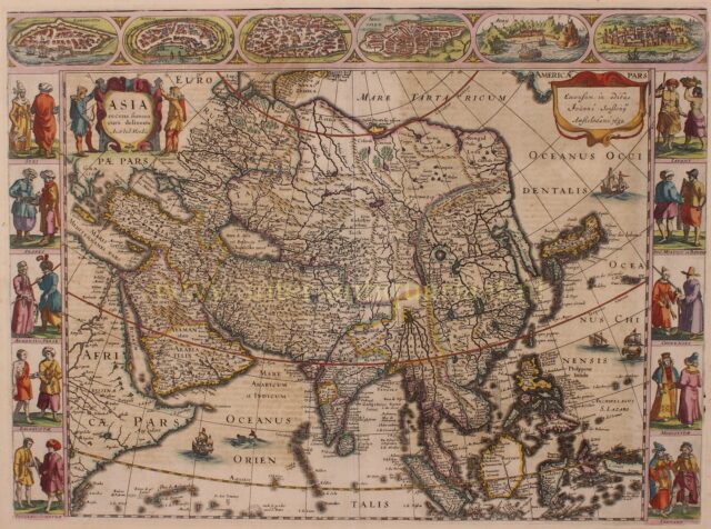 17th century map of Asia by Jodocus Hondius
