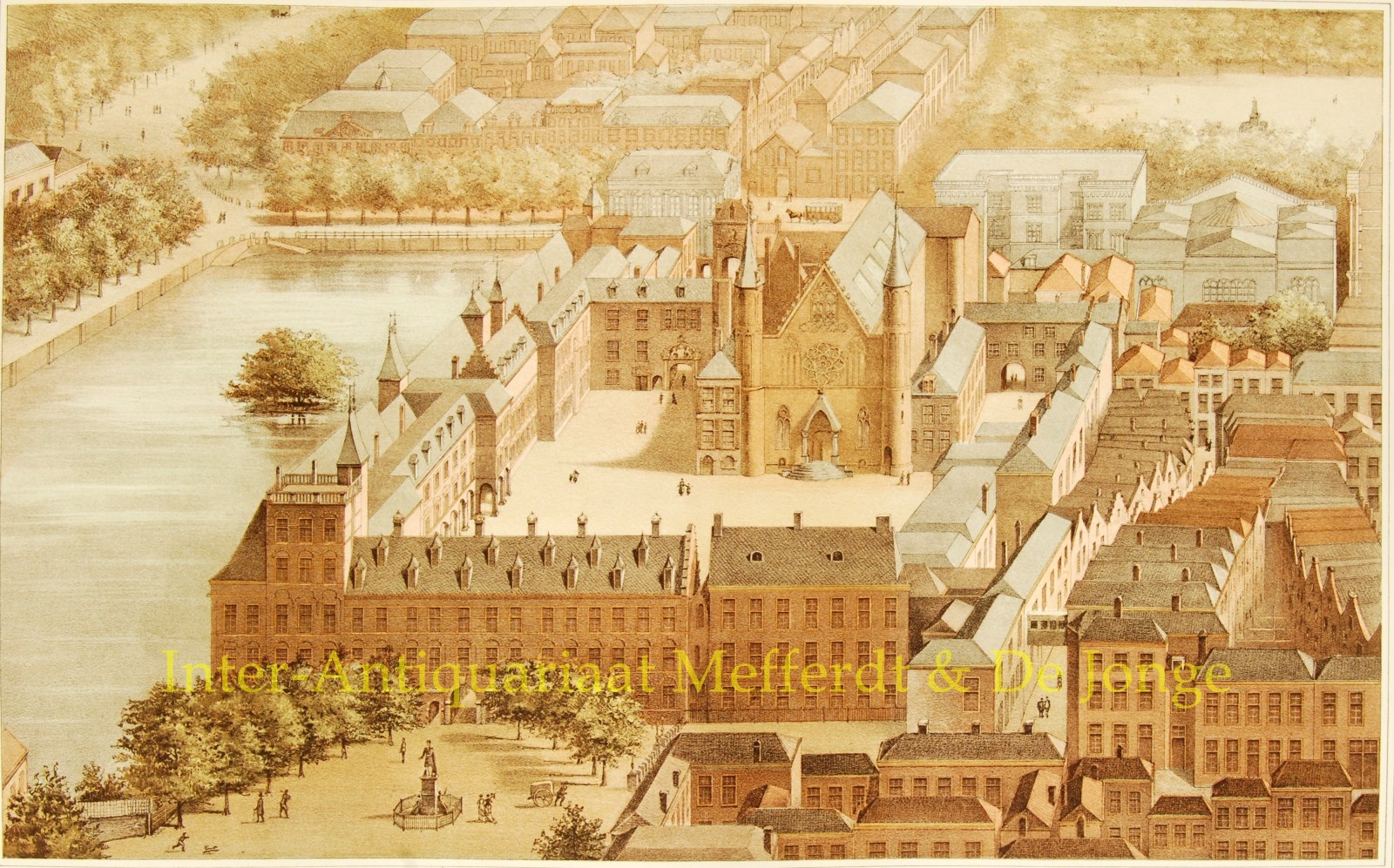 Heijligers - The Hague, Binnenhof - antieke lithografie