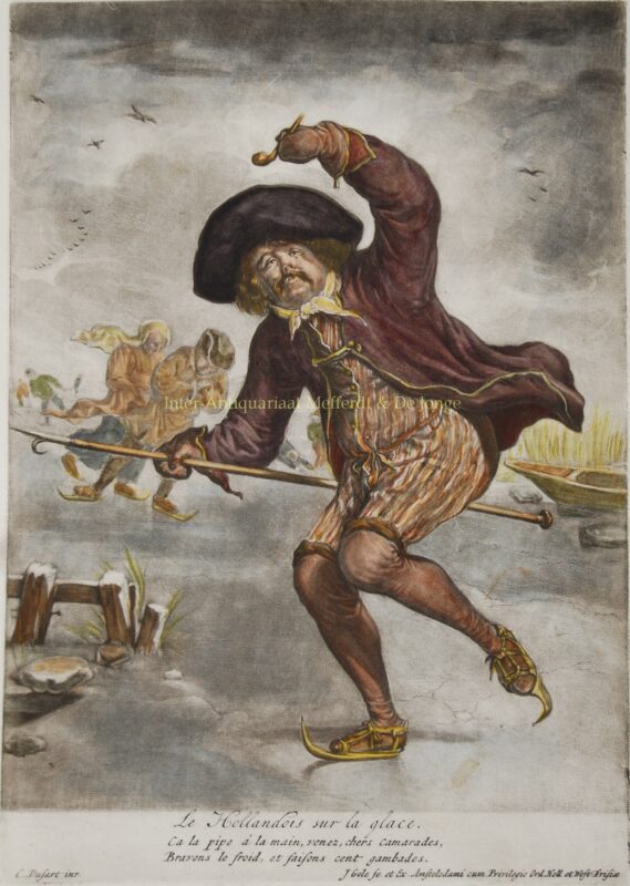 Dutch ice skaters – Jacob Gole after Cornelis Dusart, c. 1700