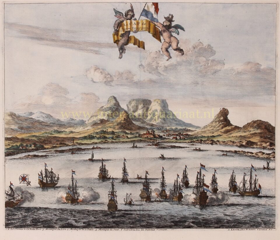 17e-eeuw hezicht op de Tafelbaai en Kaap de Goede Hoop