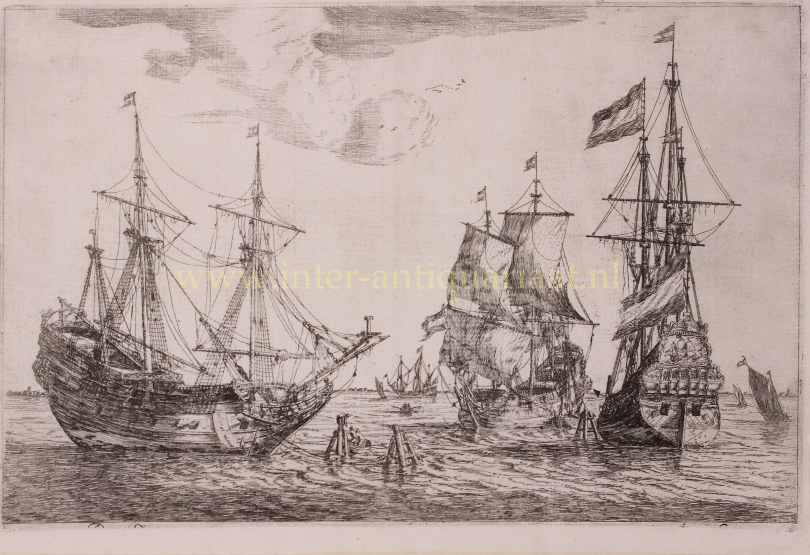 Nooms-- Reinier - Three moored sailing vessels - Reinier Nooms (Zeeman), ca. 1660