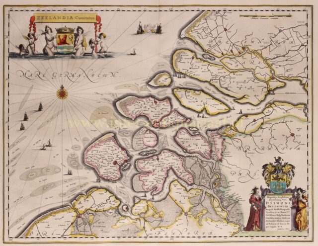 17e-euwse kaart van Zeeland uitgegeven door Willem Blaeu in 1635