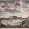 18th cetury engraving of wharfs and arsenal of the Dutch East India Company in the Amsterdam harbour