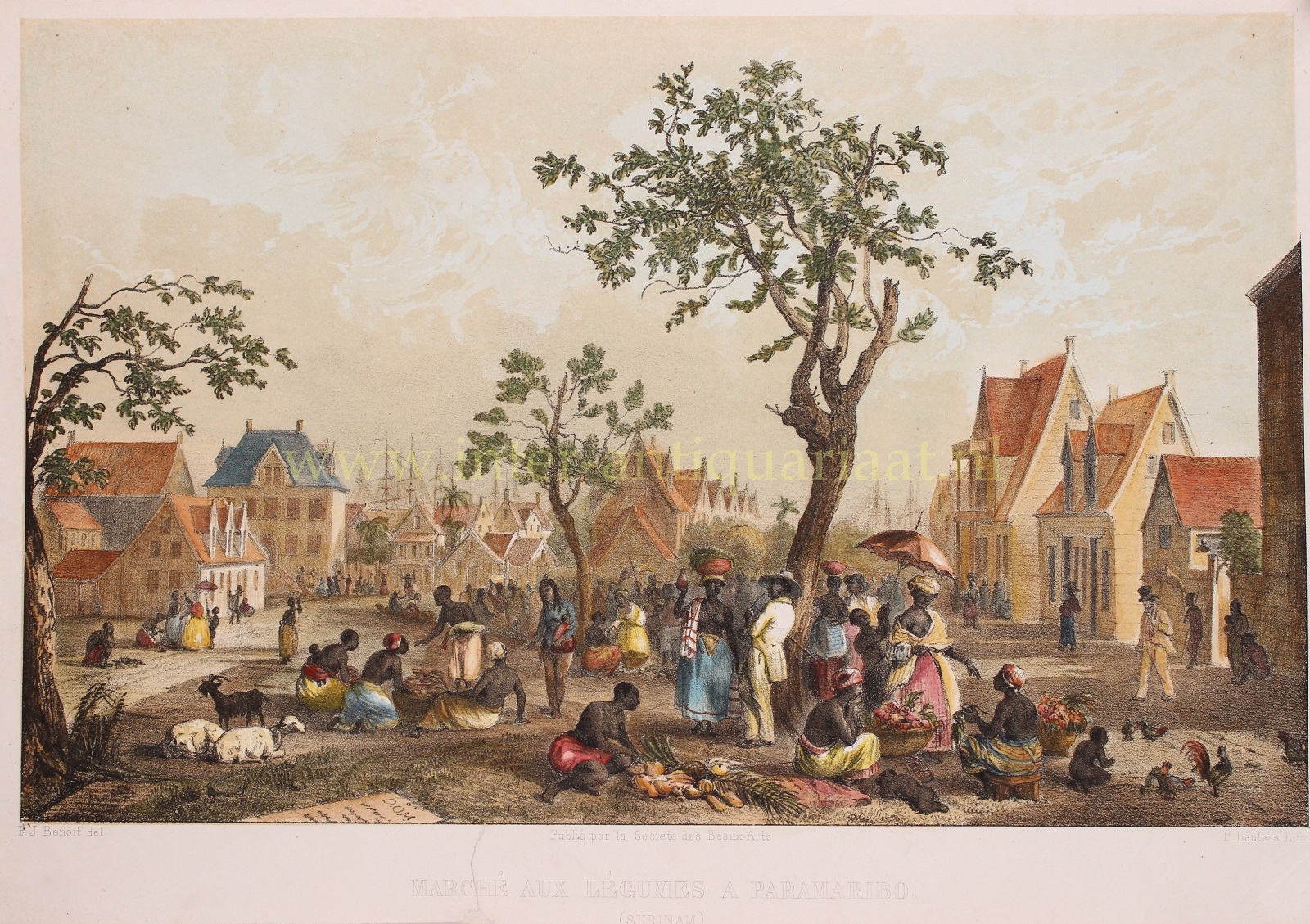 Benoit-- Pierre Jacques (1782-1854) - Paramaribo, vegetable market- Paulus Lauters after Pierre Jacques Benoit, 1839