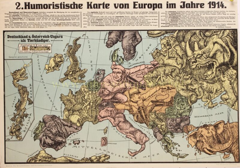 Satirical map of Europe – Karl Lehmann-Dumont, 1914