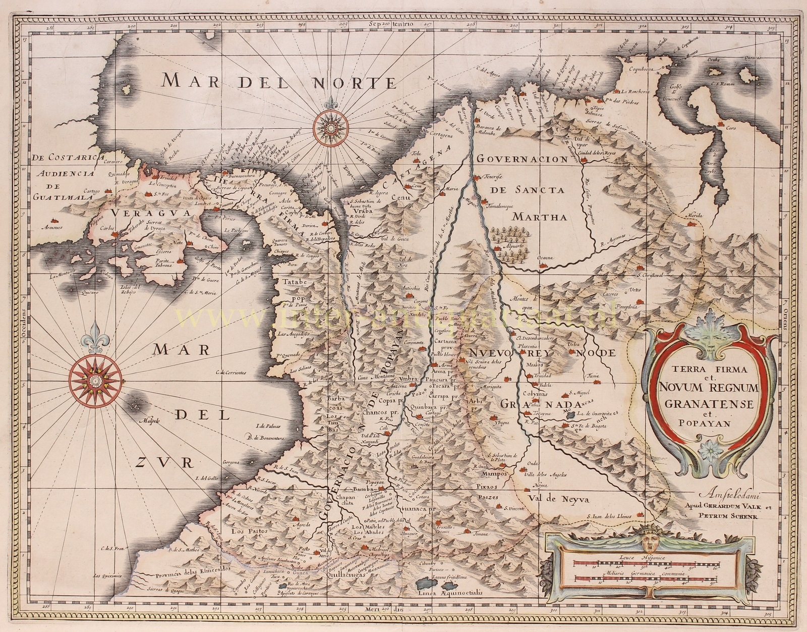 Schenk-- Pieter - Panama, Colombia, Ecuador, Venezuela - Gerard Valck & Petrus Schenk, 1700