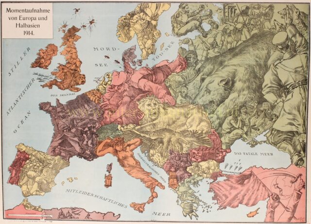 cartoon map of Europe 1914