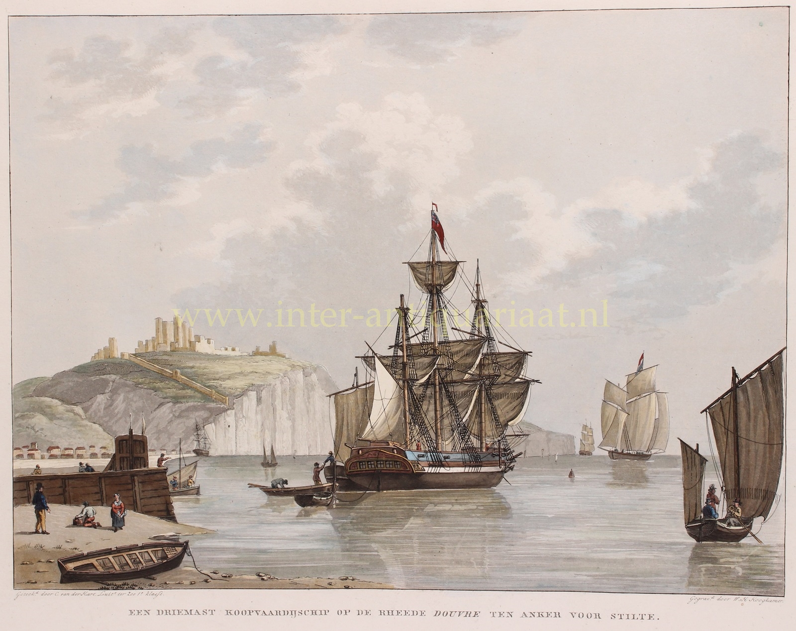 Hoogkamer-- W.H. - Merchant ships off Dover - Willem Hendrik Hoogkamer after Christoffel van der Hart, c. 1830