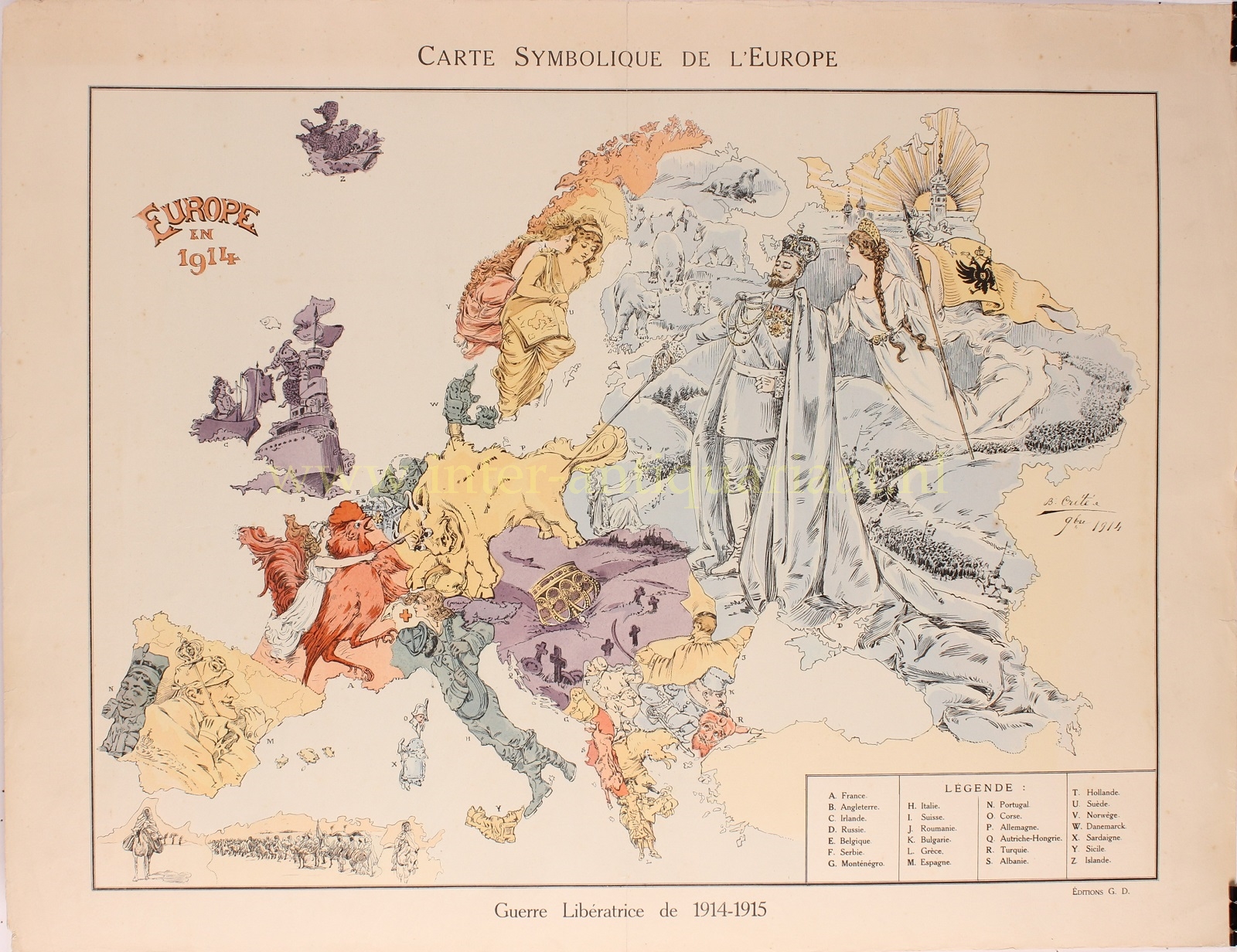 Serio Comic Map Of Europe B. Crete 1914 