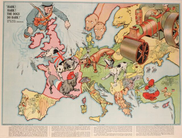 cartoon map of Europe from 1914