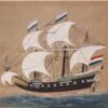 Hollands schip in Japan. Tekening met gouache vervaardigd door een anonieme kunstenaar rond 1760