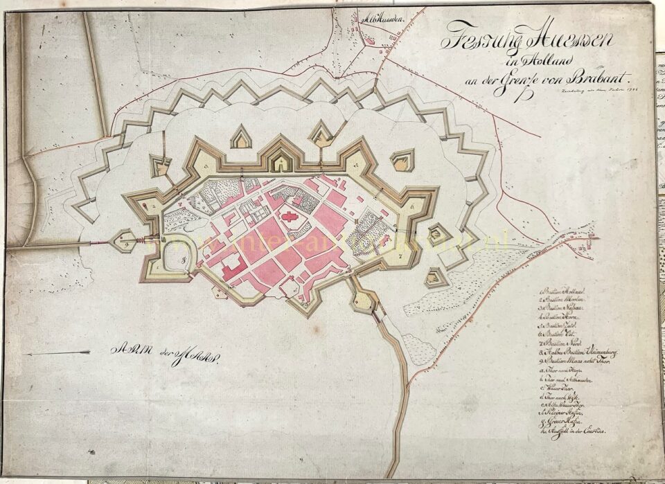 unieke manuscript kaart van Heusden uit 1786