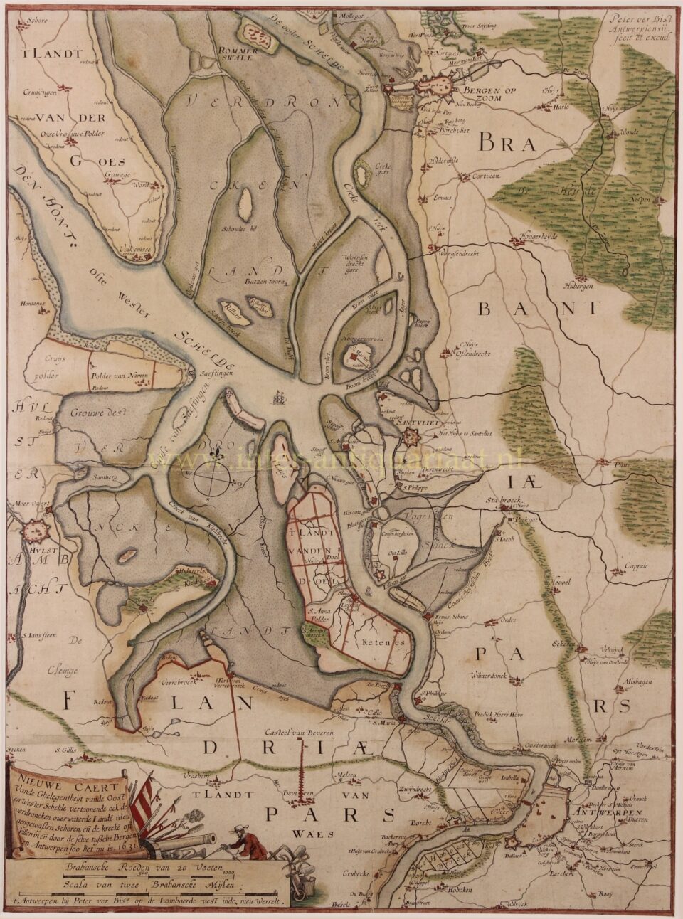 oude kaart van de Schelde uit 1642/43 door Pieter Verbiest