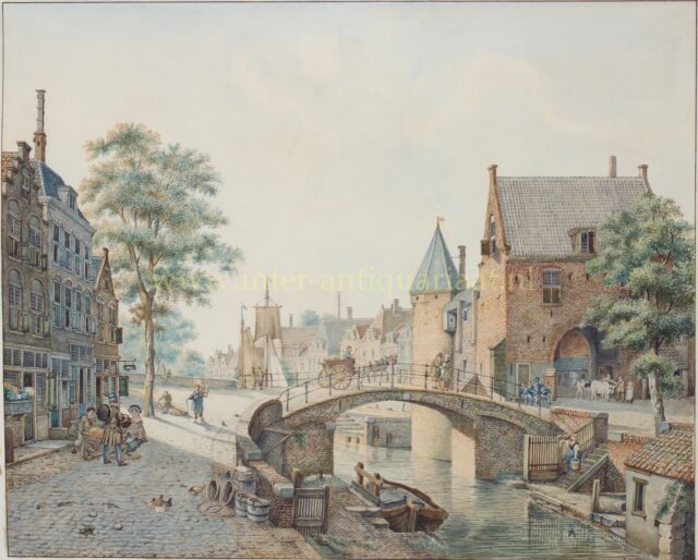 19e-eeuws gezicht op de Utrechtse Oudegracht met Weerdpoort