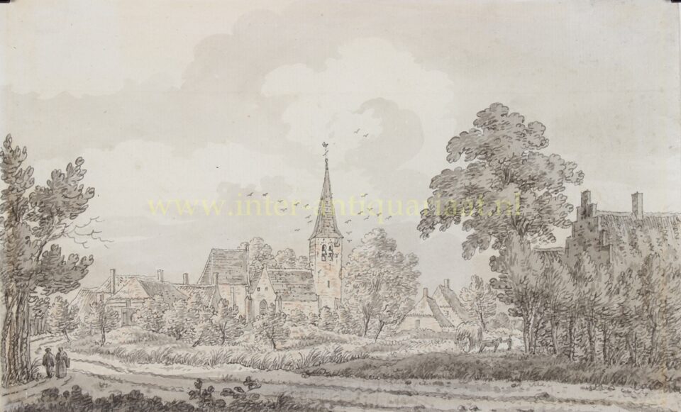 dorpsgezicht Land van Maas en Waal 18e eeuw originele tekening