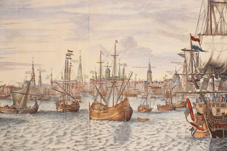 Ships before Amsterdam - Pieter van den Berge after Johannes Kip, 1690 - Image 9