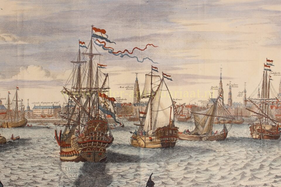 Ships before Amsterdam - Pieter van den Berge after Johannes Kip, 1690 - Image 6