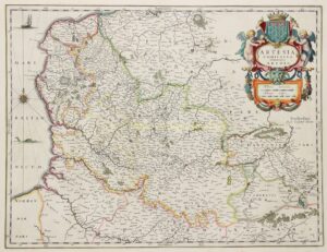 Original antique hand-coloured map of Artois and northern France, published by Willem and Joan Blaeu in 1635