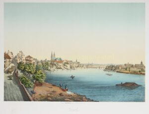 Basel on the Rhine – hand-coloured lithograph c. 1840