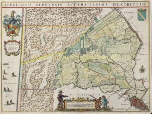 original copper engraving of the Heerlijkheid Bergen (North Holland) published around 1665 by Joan Blaeu as part of the famous Atlas Maior