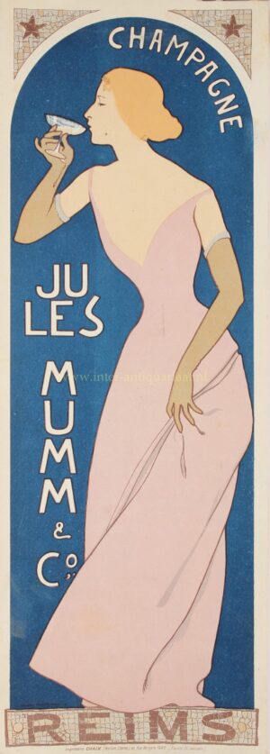 Art Nouveau champagne advertising poster 19th century lithograph